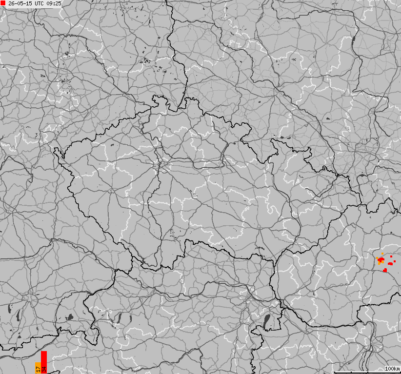 Mapa wyładowań atmosferycznych na obszarze Republiki Czeskiej