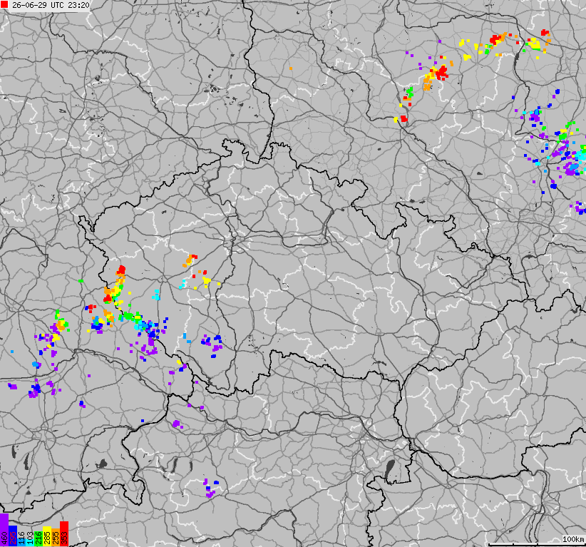 Mapa wyładowań atmosferycznych na obszarze Republiki Czeskiej