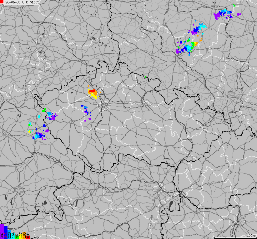 Mapa wyładowań atmosferycznych na obszarze Republiki Czeskiej