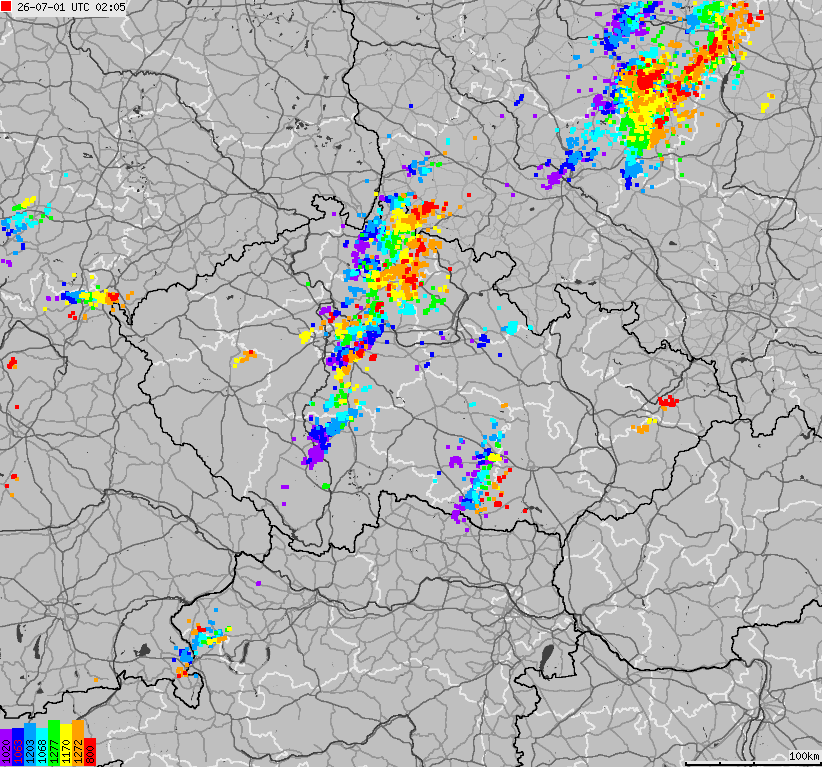 Map of lightnings across Czech Republic