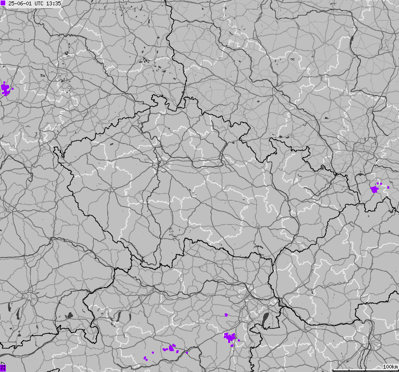 Mapa wyładowań atmosferycznych na obszarze Republiki Czeskiej