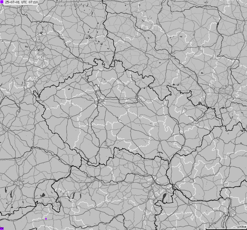 Mapa wyładowań atmosferycznych na obszarze Republiki Czeskiej