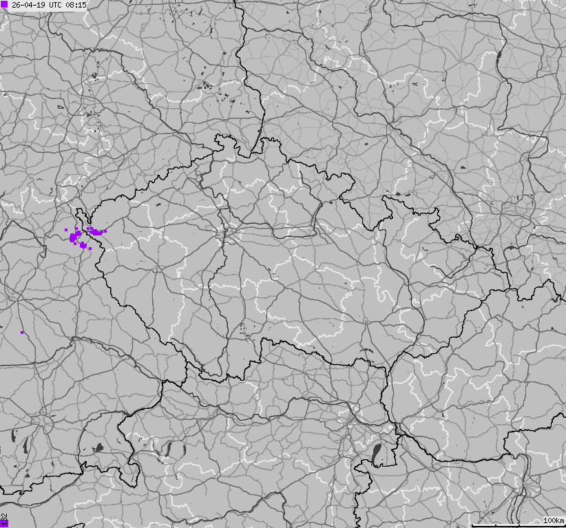 Map of lightnings across Czech Republic