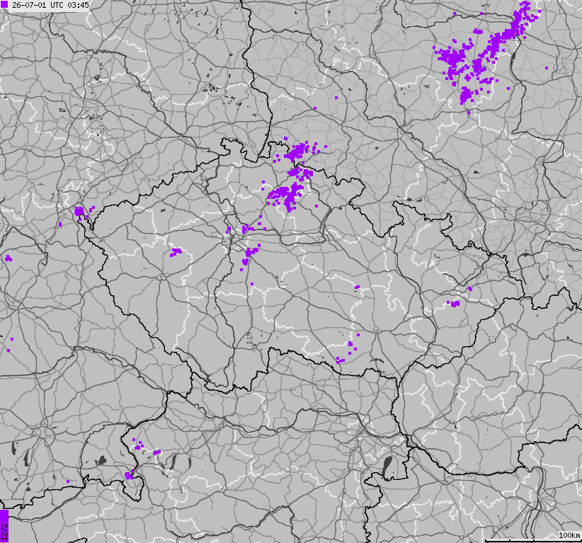 Map of lightnings across Czech Republic