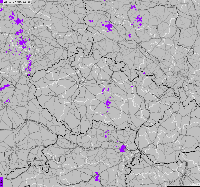 Map of lightnings across Czech Republic