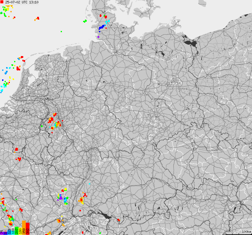 Map of lightnings across German
