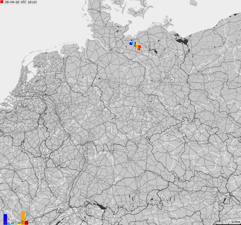 Mapa wyładowań atmosferycznych na obszarze Niemiec
