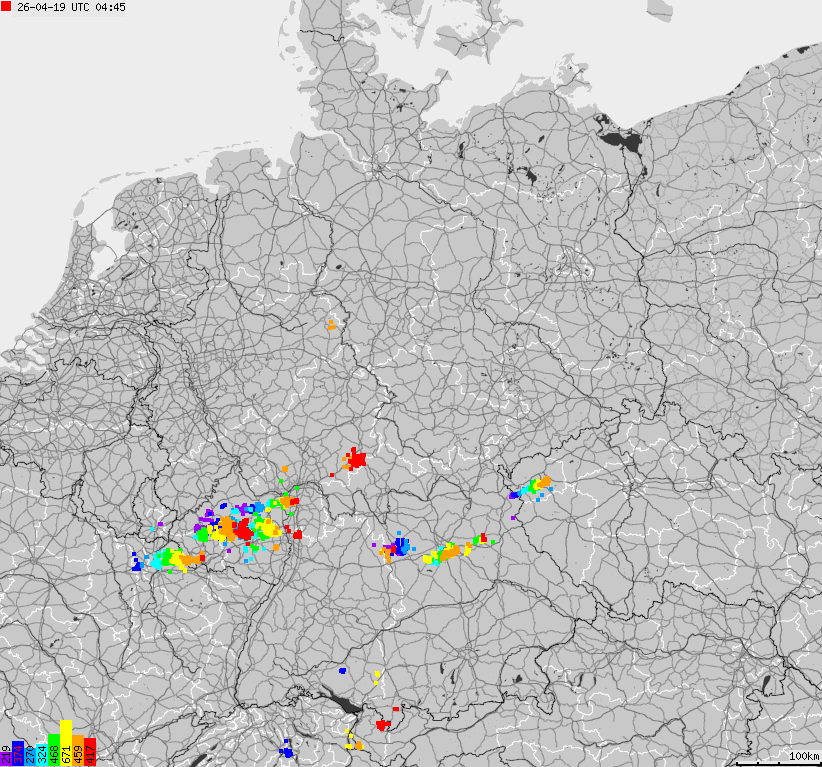 Mapa wyładowań atmosferycznych na obszarze Niemiec