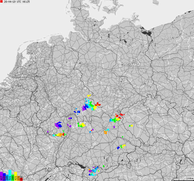 Mapa wyładowań atmosferycznych na obszarze Niemiec