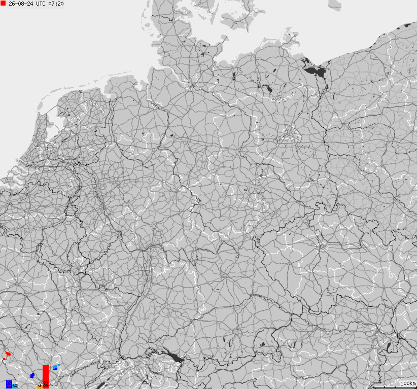 Mapa wyładowań atmosferycznych na obszarze Niemiec