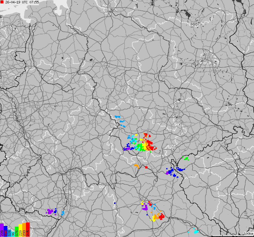Mapa wyładowań atmosferycznych na obszarze Niemiec