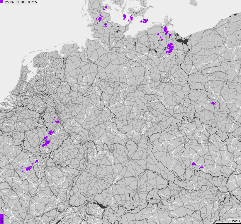 Mapa wyładowań atmosferycznych na obszarze Niemiec