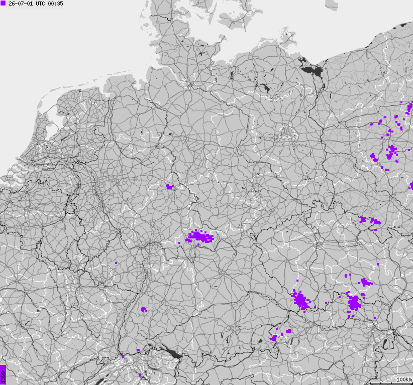 Map of lightnings across German