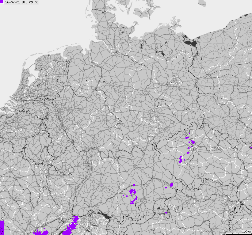 Mapa wyładowań atmosferycznych na obszarze Niemiec