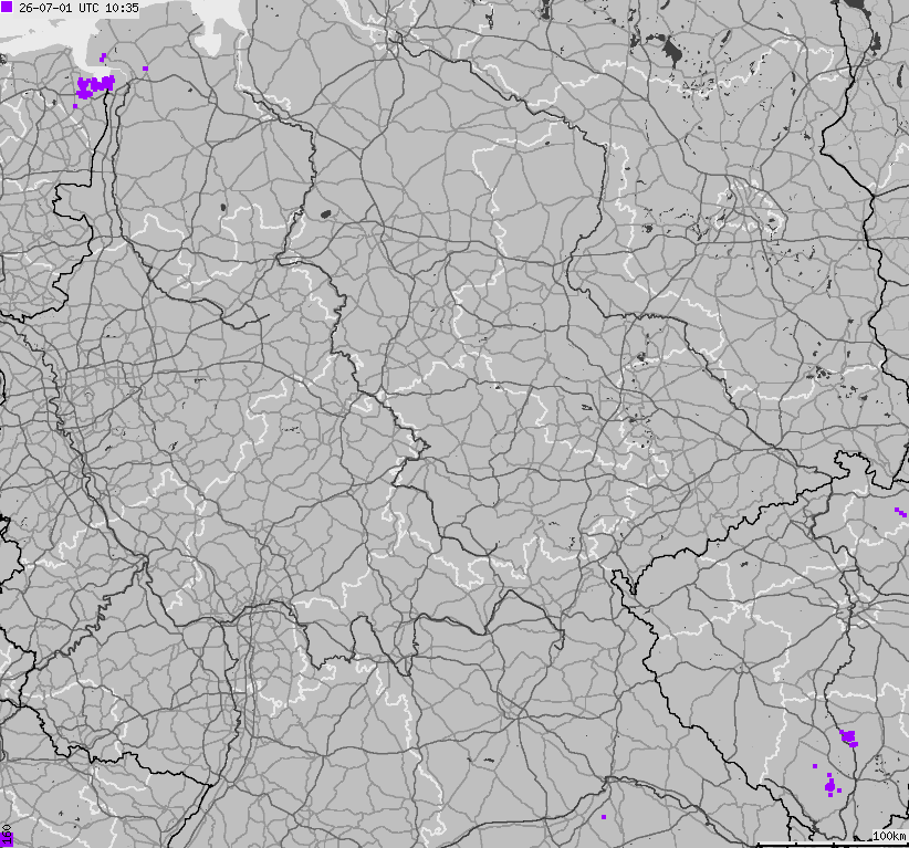 Mapa wyładowań atmosferycznych na obszarze Niemiec