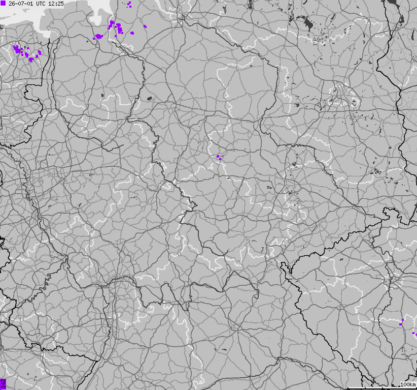 Mapa wyładowań atmosferycznych na obszarze Niemiec
