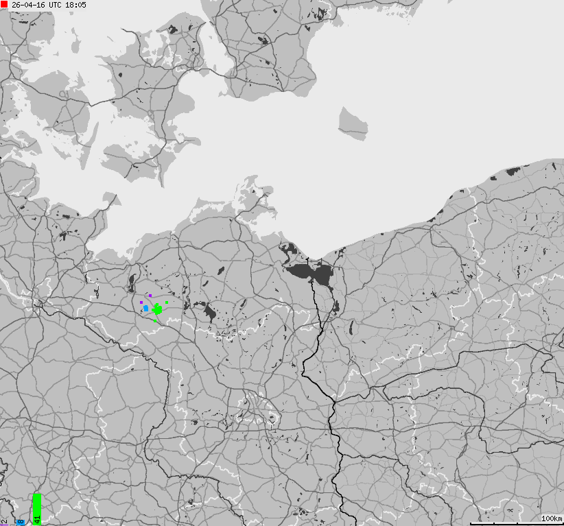 Mapa wyładowań atmosferycznych na obszarze Niemiec
