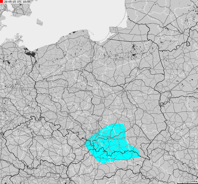 Severe weather alert map of Poland