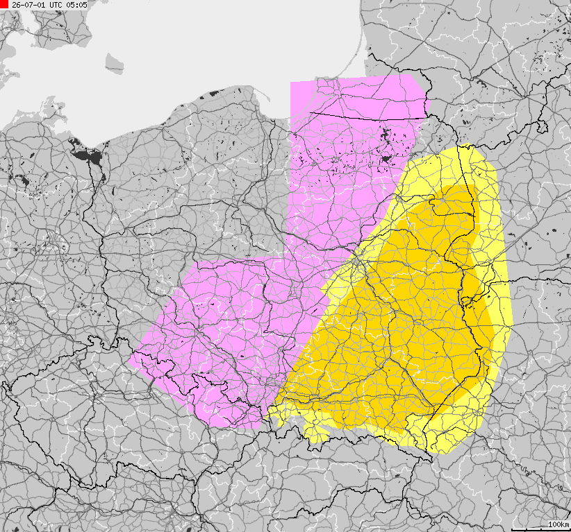 Mapa zagrożeń pogodowych dla obszaru Polski
