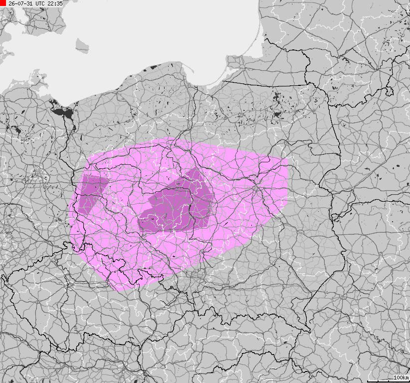Severe weather alert map of Poland